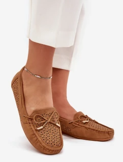 Dámské mokasíny s perforovaným vzorem a šněrováním Mirisa – camel