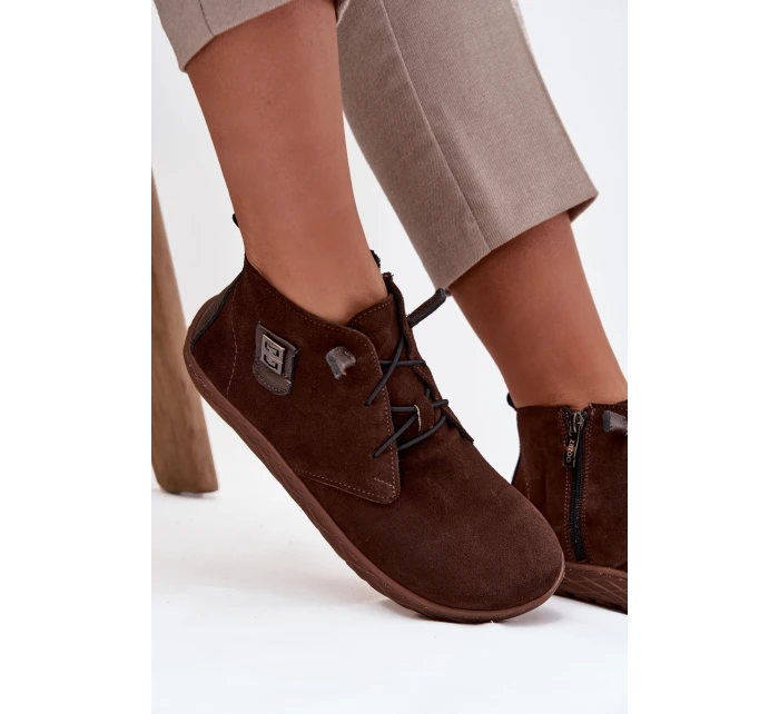 Dámské semišové barefoot polobotky s ozdobným detailem Zazoo – čokoládové