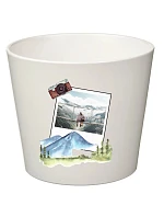 Bílý keramický květináč s polaroidem z dovolené - malý