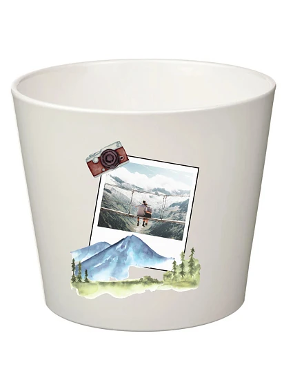 Bílý keramický květináč s polaroidem z dovolené - malý