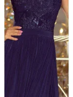 Dlouhé tmavě modré dámské šaty bez rukávů s vyšívaným výstřihem model 6369438 Dlouhé tmavě modré dámské šaty bez rukávů s vyšívaným výstřihem model 6369438