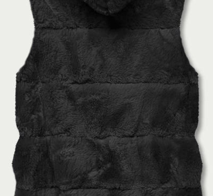 Černá kožešinová vesta s kapucí (B8059-1)