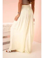 Široké dámské kalhoty s elastickým pasem žlutý