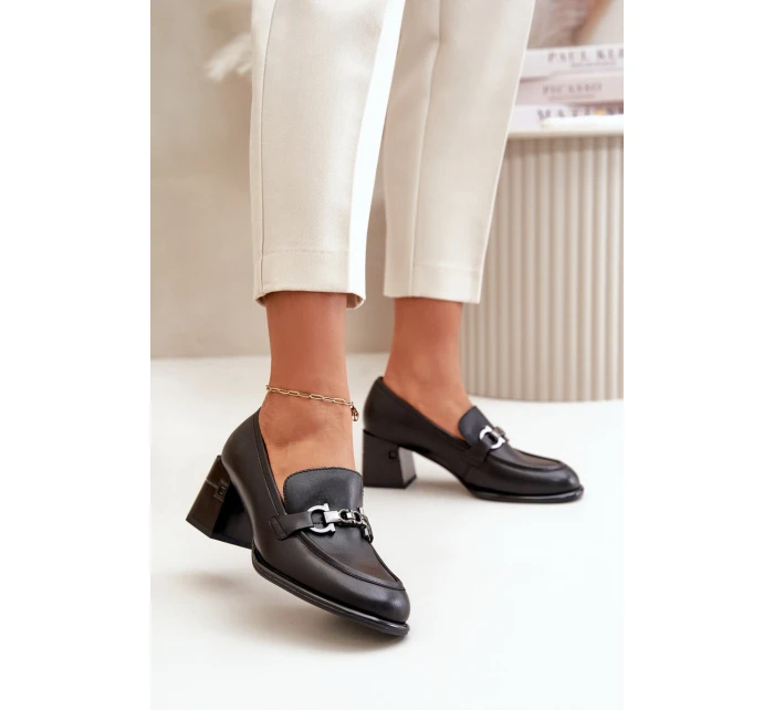 Elegantní Dámské Kožené Polobotky Na Podpatku Černé model 21668909 - VINCEZA