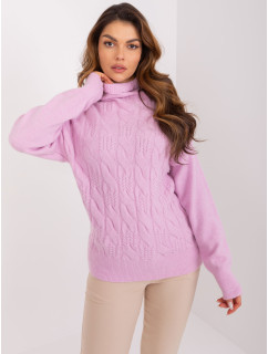 Světle fialový kabelový pletený svetr