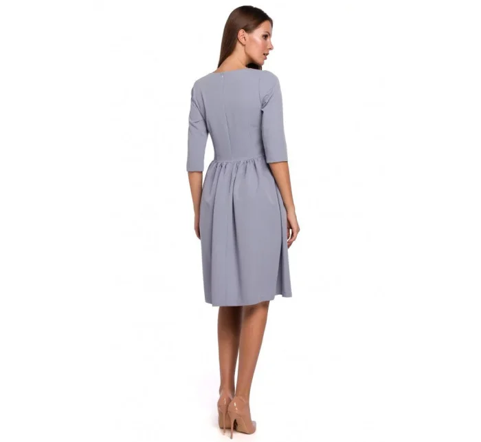 Dámské přiléhavé šaty s nabíraným pasem K010 šedé - Moe