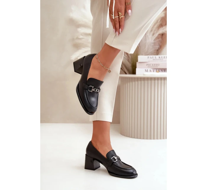 Dámské polobotky na podpatku se sponou model 20592275 Černá - VINCEZA Dámské polobotky na podpatku se sponou model 20592275 Černá - VINCEZA