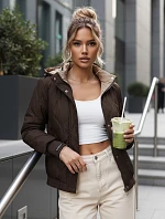 Dámská přechodná prošívaná bunda s kapucí hnědá FashionStreet TY5616