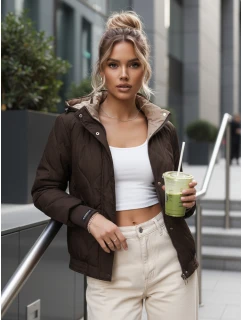 Dámská přechodná prošívaná bunda s kapucí hnědá FashionStreet TY5616