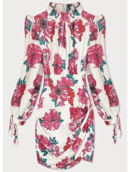 Krátké dámské květované šaty v barvě se stojáčkem model 20185223 - MADE IN ITALY Krátké dámské květované šaty v barvě se stojáčkem model 20185223 - MADE IN ITALY