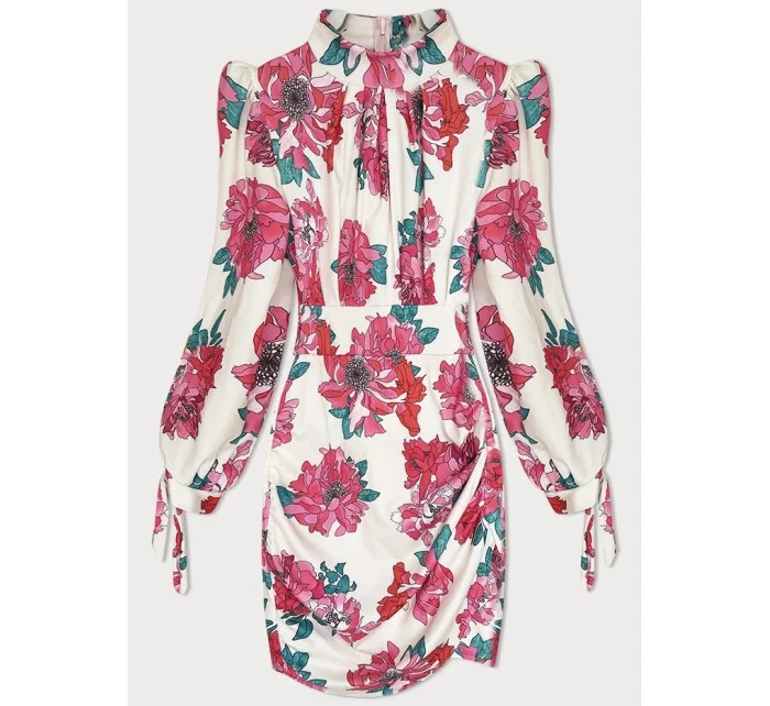 Krátké dámské květované šaty v barvě se stojáčkem model 20185223 - MADE IN ITALY Krátké dámské květované šaty v barvě se stojáčkem model 20185223 - MADE IN ITALY