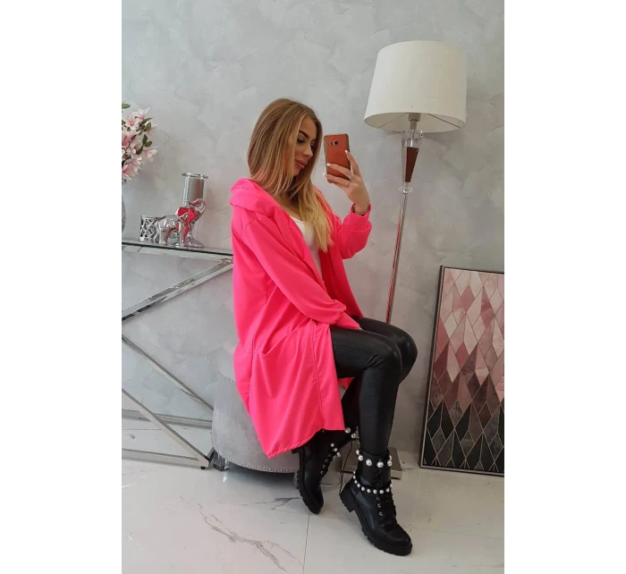 Bunda oversize s kapucí růžová neonová