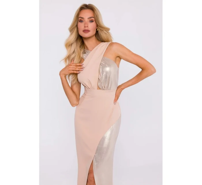 Maxi šaty ze látky béžové  model 21946802 - Moe