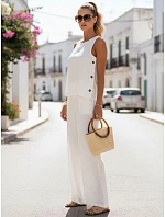 Dámský lněný komplet s kalhotami Polský výrobek ecru FashionStreet AY1175 Dámský lněný komplet s kalhotami Polský výrobek ecru FashionStreet AY1175