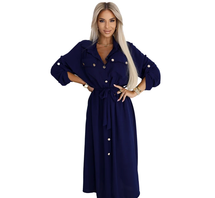 Midi košilka se zlatými knoflíky a vázáním model 21208909 - numoco basic