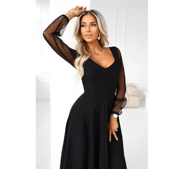 LORETTA dlouhé šaty s rukávy a výstřihem černé model 21791763 - numoco LORETTA dlouhé šaty s rukávy a výstřihem černé model 21791763 - numoco