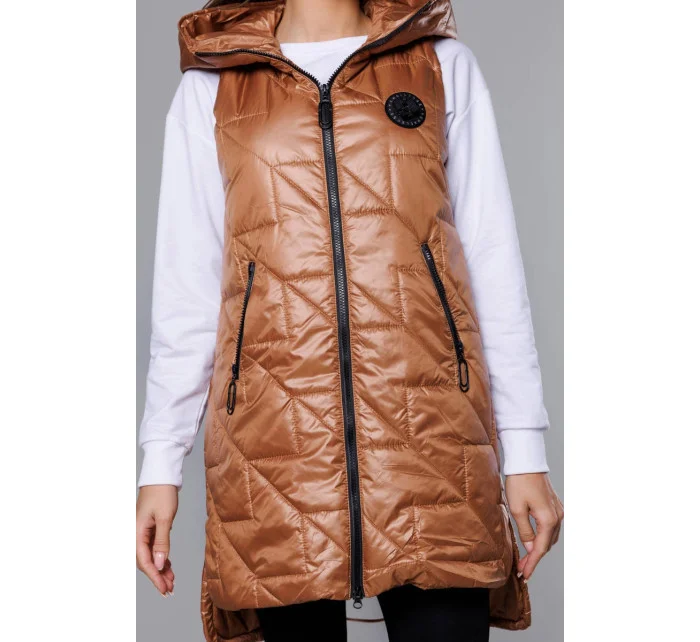 Prošívaná dámská vesta v karamelové barvě model 18016222 - S'WEST