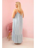 Dámské plus size šaty na ramínka s volánem světle džínová