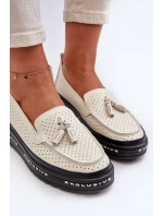 Dámské kožené mokasíny na platformě béžové Assetnima Dámské kožené mokasíny na platformě béžové Assetnima