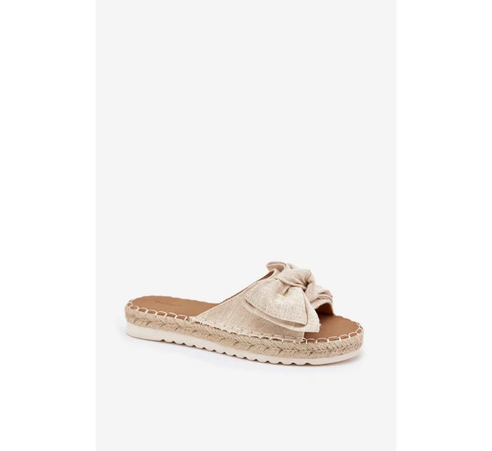 Dámské Pantofle Na Platformě S Pletením A Mašlí Béžové model 21700102 - Boto