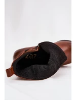 Kožené Kožené Kozačky Pro Ženy Na Podpatku Vyhřívané Zazoo 60565 Hnědé