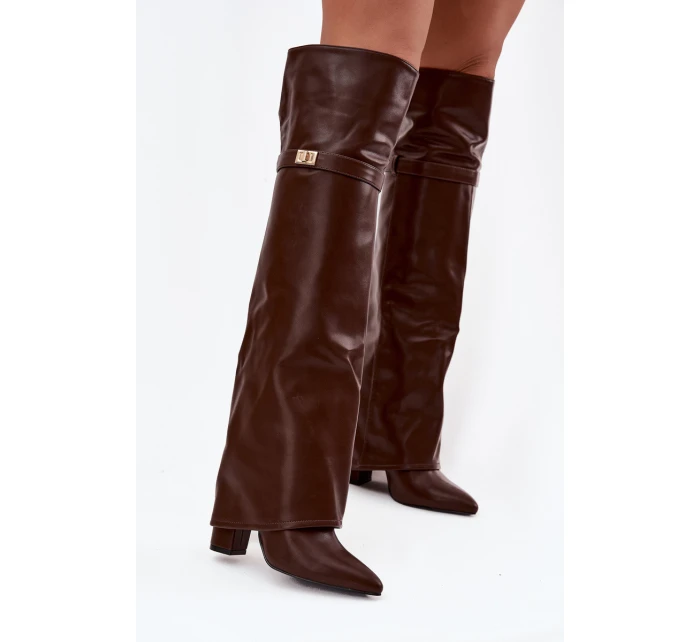 Zateplené kozačky s  lemem nad koleno  hnědé model 21715119 - Boto