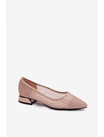 Baleríny na nízkém podpatku síťované s ozdobou Vinceza 62294 Béžové