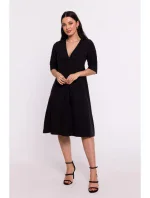 B280 Trapézové šaty s výstřihem do V - černé B280 Trapézové šaty s výstřihem do V - černé