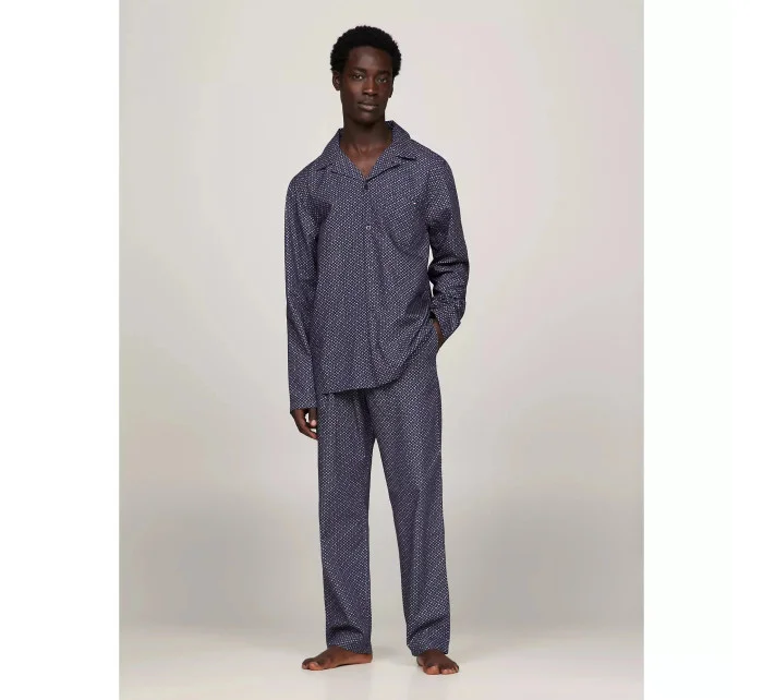 Pánské pyžamové kalhoty UM0UM02993 02E tm. modré s potiskem - Tommy Hilfiger