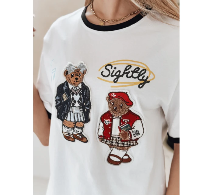 Dámské tričko oversize s výšivkou CLASSY TEDDY bílé FashionStreet RY2844