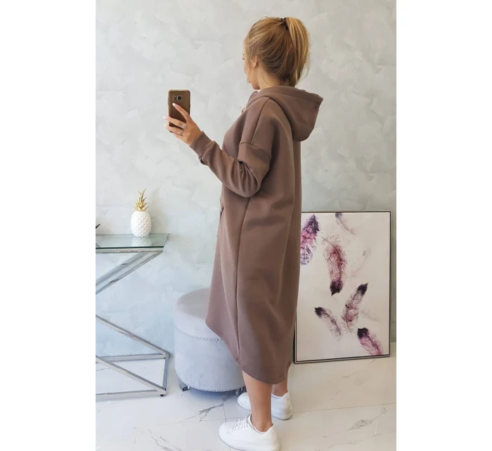 Zateplené šaty s kapucí mocca