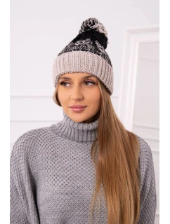 Dámská čepice s bambulí Abigail K326 black+beige