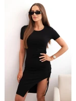 Dámská bavlněná šaty s krátkým rukávem a nastavitelným nařasením černá Dámská bavlněná šaty s krátkým rukávem a nastavitelným nařasením černá