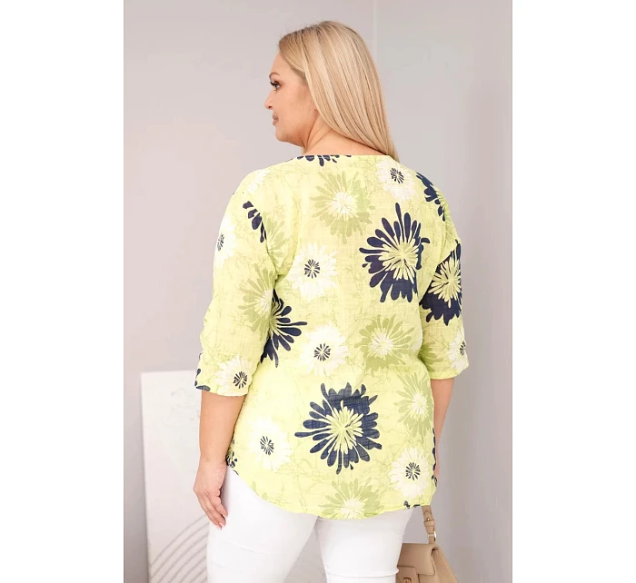 Dámská bavlněná halenka Plus Size s krátkým rukávem a knoflíky světle zelená