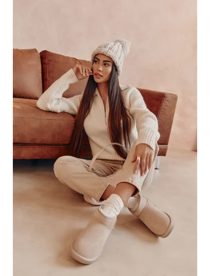 Dámské semišové nízké boty do sněhu Světle béžová model 21601968 - Boto Dámské semišové nízké boty do sněhu Světle béžová model 21601968 - Boto