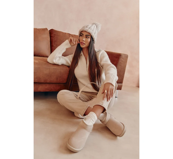 Dámské semišové nízké boty do sněhu Světle béžová model 21601968 - Boto Dámské semišové nízké boty do sněhu Světle béžová model 21601968 - Boto