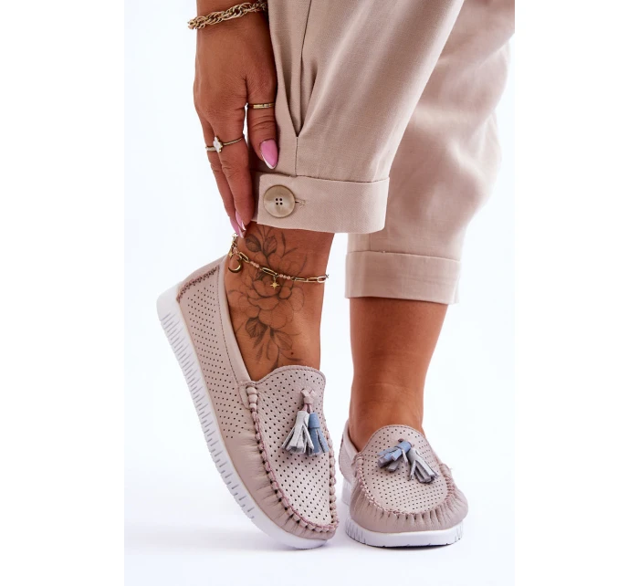 Dámské prolamované kožené mokasíny Světle růžové model 21618150 - EVENTO Dámské prolamované kožené mokasíny Světle růžové model 21618150 - EVENTO