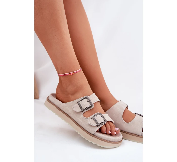 Dámské Semišové Pantofle S Přezkami Béžové D.Franklin DFSH405001