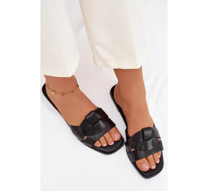 Dámské ploché pantofle s pásky Černé model 21943269 - Boto