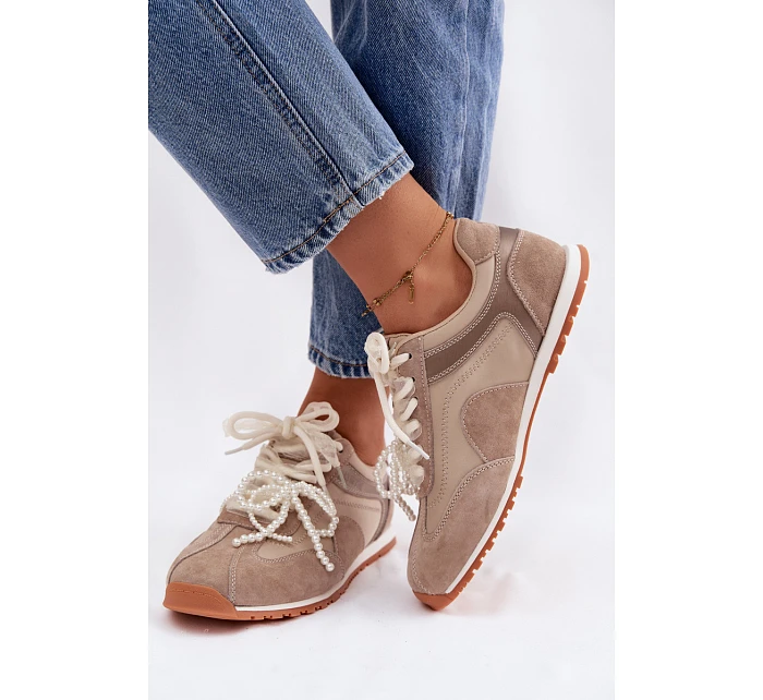 Kožené semišové dámské tenisky Big Star TT274677 béžové