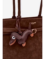 Kožená kabelka z imitace semiše  čokoládová model 22111702 - Flora&Co