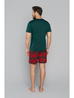 Pánské pyžamo Narwik, krátký rukáv, krátké nohavice - zelená/potisk