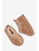 Dětské sněhule s květinami, zateplené kožíškem Palina – béžové