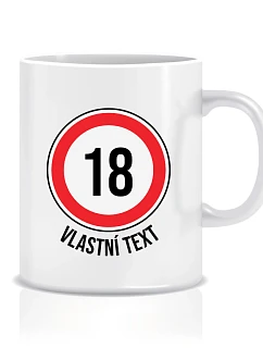 Personalizovaný klasický bílý hrníček 300 ml - narozeninová dopravní značka