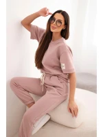 Dámská souprava z viskózy model 21949306 s krátkým rukávem a kalhotami tmavě růžový - K-Fashion