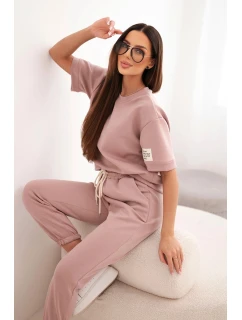 Dámská souprava z viskózy model 21949306 s krátkým rukávem a kalhotami tmavě růžový - K-Fashion