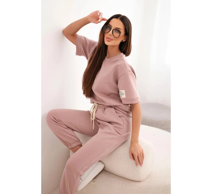 Dámská souprava z viskózy model 21949306 s krátkým rukávem a kalhotami tmavě růžový - K-Fashion