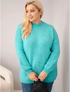 Dámský svetr Plus Size s volným střihem a dlouhým rukávem model 22394985 zielony - K-Fashion
