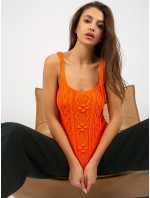 Oranžová pletená souprava s krátkým svetrem a topem