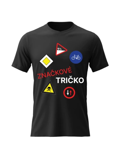 Pánské bavlněné tričko s potiskem - ZNAČKOVÉ TRIČKO - černé